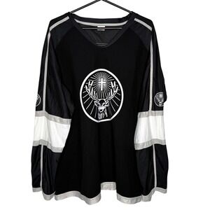 Jagermeister Mens Hockey Jersey XL Black White Silver Stag Logo 56 Promo Mesh
